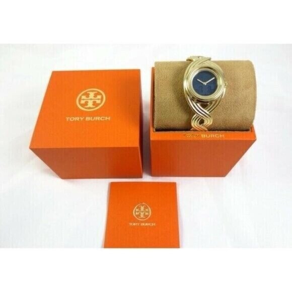 Tory Burch Miller Braided Cuff Bracelet Watch Gold & Navy Blue TBW6213 W000002